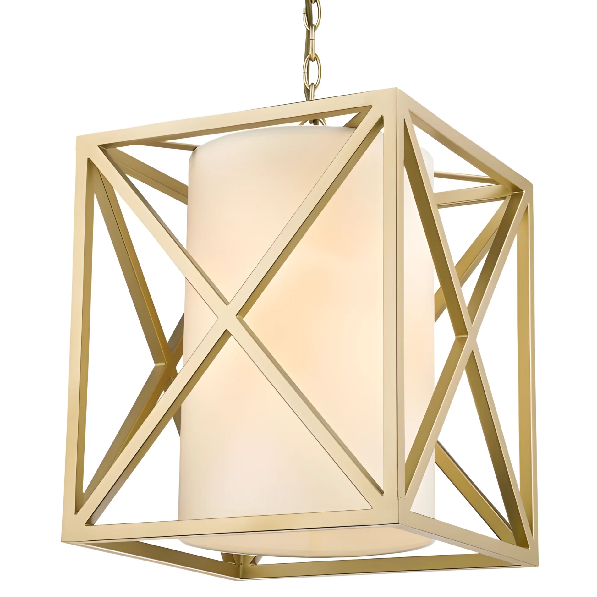 Wisząca lampa w złotym kolorze New York z białym abażurem