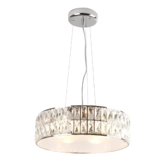 Stylowa lampa wisząca Diamante z okrągłym kloszem i dekoracyjnymi kryształkami