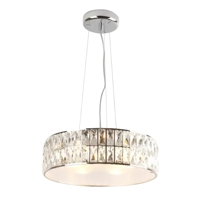 Stylowa lampa wisząca Diamante z okrągłym kloszem i dekoracyjnymi kryształkami