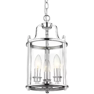 Srebrna wisząca lampa New York z kloszem ze szkła