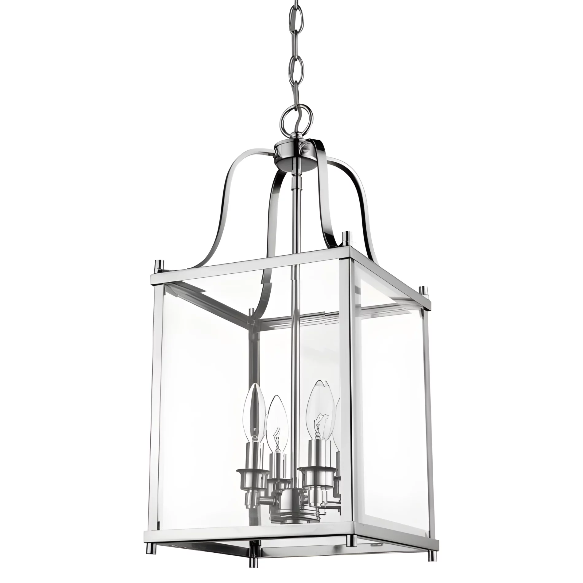 Srebrna, wisząca lampa w kształcie kwadratu New York