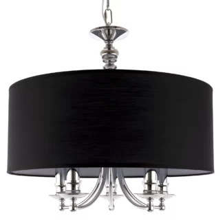 Srebrna lampa wisząca Abu Dhabi z czarnym abażurem