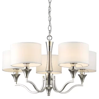 Elegancki srebrny żyrandol Washington z białymi abażurami