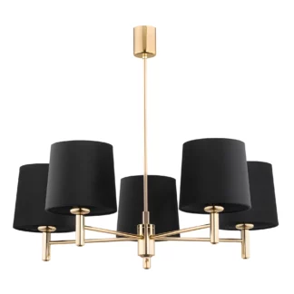 Złoty żyrandol Ponte 5 z welurowymi czarnymi abażurami