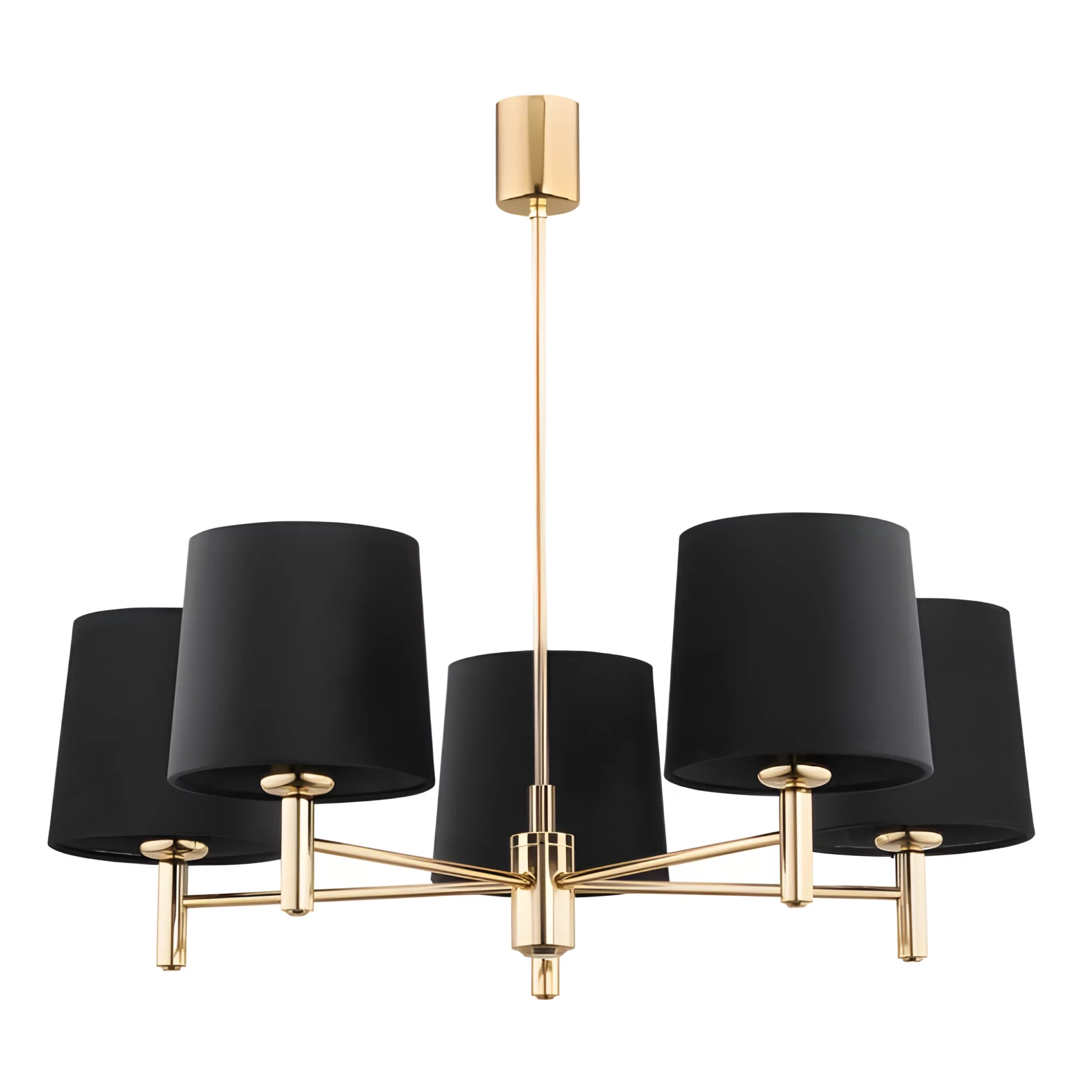 Złoty żyrandol Ponte 5 z welurowymi czarnymi abażurami