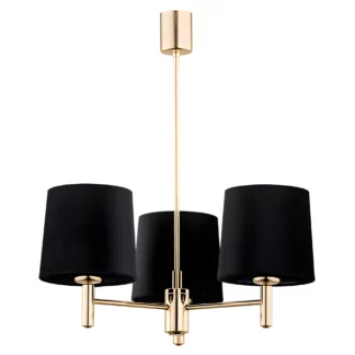 Złoty żyrandol Ponte 3 z czarnymi abażurami