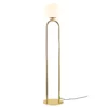 Złota podłogowa lampa Shapes od DFTP z mlecznym kloszem