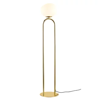 Złota podłogowa lampa Shapes od DFTP z mlecznym kloszem
