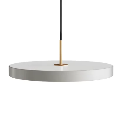 Wisząca lampa Asteria z płaskim, jasnoszarym kloszem i wbudowanym oświetleniem LED