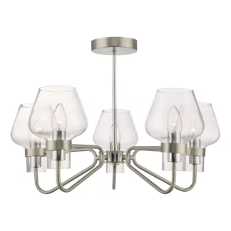 Szklany żyrandol z kloszami Keta nad duży stół do jadalni