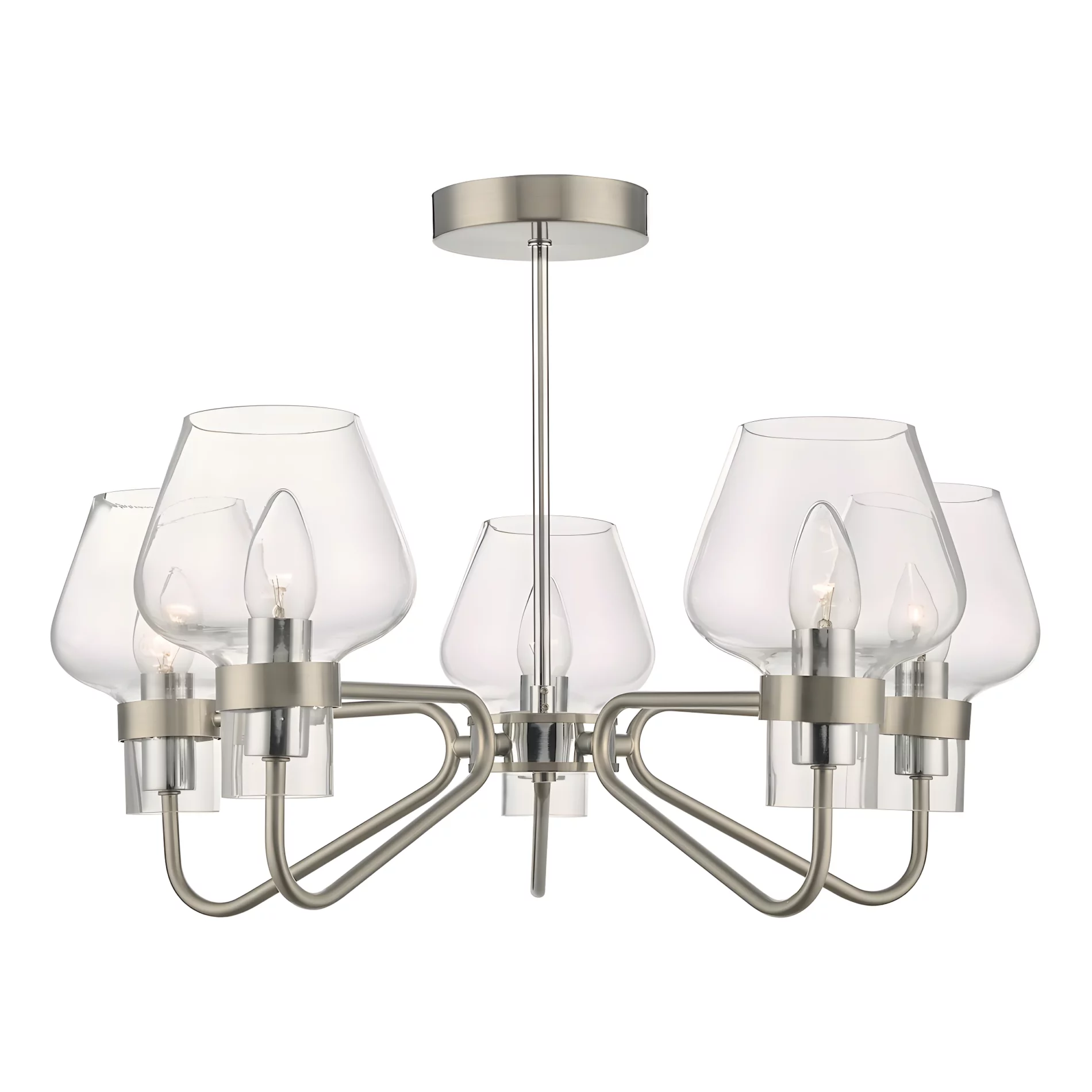 Szklany żyrandol z kloszami Keta nad duży stół do jadalni