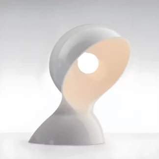 Futurystycznie zaprojektowana biała lampa stołowa Dalu Tavolo