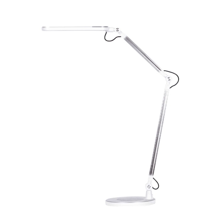 Biurkowa lampa LED Alette srebrna z regulacją barwy i ramieniem