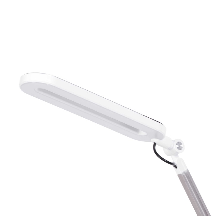 Biurkowa lampa LED Alette srebrna z regulacją barwy i ramieniem