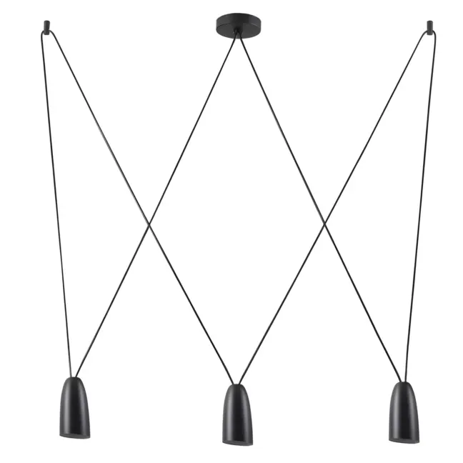 Wisząca lampa Sistema z trzema kloszami i wydłużonym zawieszeniem