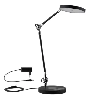 Czarna lampa biurkowa Numis - ładowanie telefonu