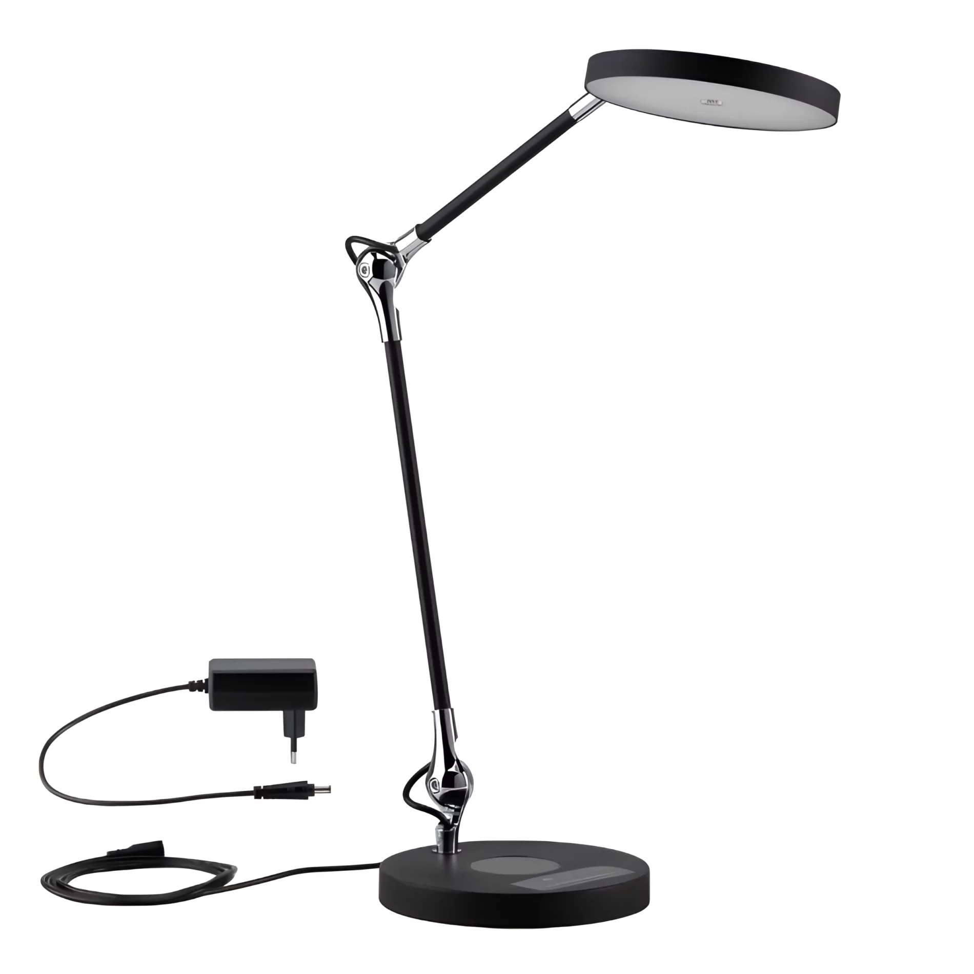 Czarna lampa biurkowa Numis - ładowanie telefonu