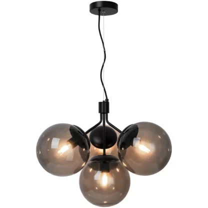 Czarna lampa wisząca Ivona 4 z dymionymi kloszami - oświetlenie do salonu, do jadalni