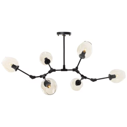 Stylowa czarna lampa Modern Orchid z sześcioma żarówkami i szklanymi kloszami