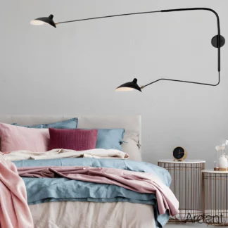Czarny metalowy podwójny kinkiet Crane do sypialni
