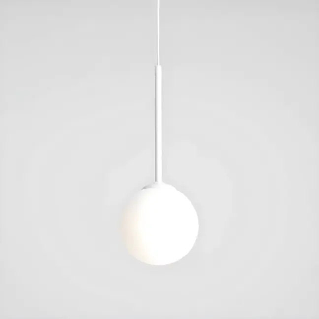 Mała wisząca lampa Bosso XS z białą oprawą i szklanym kloszem