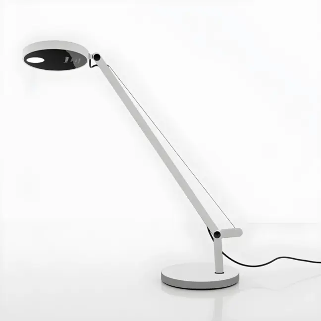 Elegancka biała lampa biurkowa Demetra Micro Tavolo z wbudowanym oświetleniem LED i funkcją ściemniania