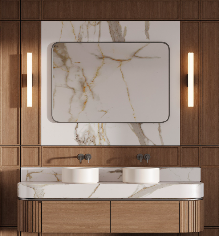 Kinkiet łazienkowy LED Linea 45 cm złoty IP44, regulowana barwa światła