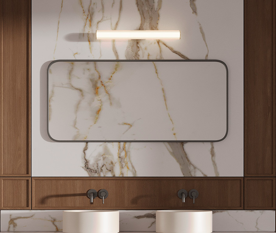 Kinkiet łazienkowy LED Linea 45 cm złoty IP44, regulowana barwa światła