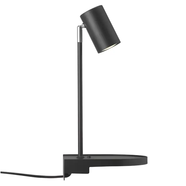 Kinkiet ścienny Cody - Nordlux - czarny, z półką i portem USB, nad łóżko, nad sofę