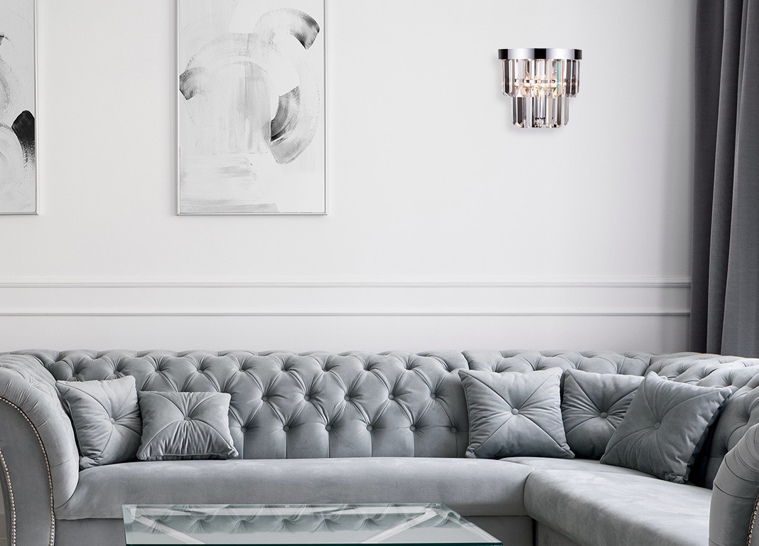 Kinkiet ścienny Vetro z kryształkami w kolorze srebrnym – styl glamour E14 10W