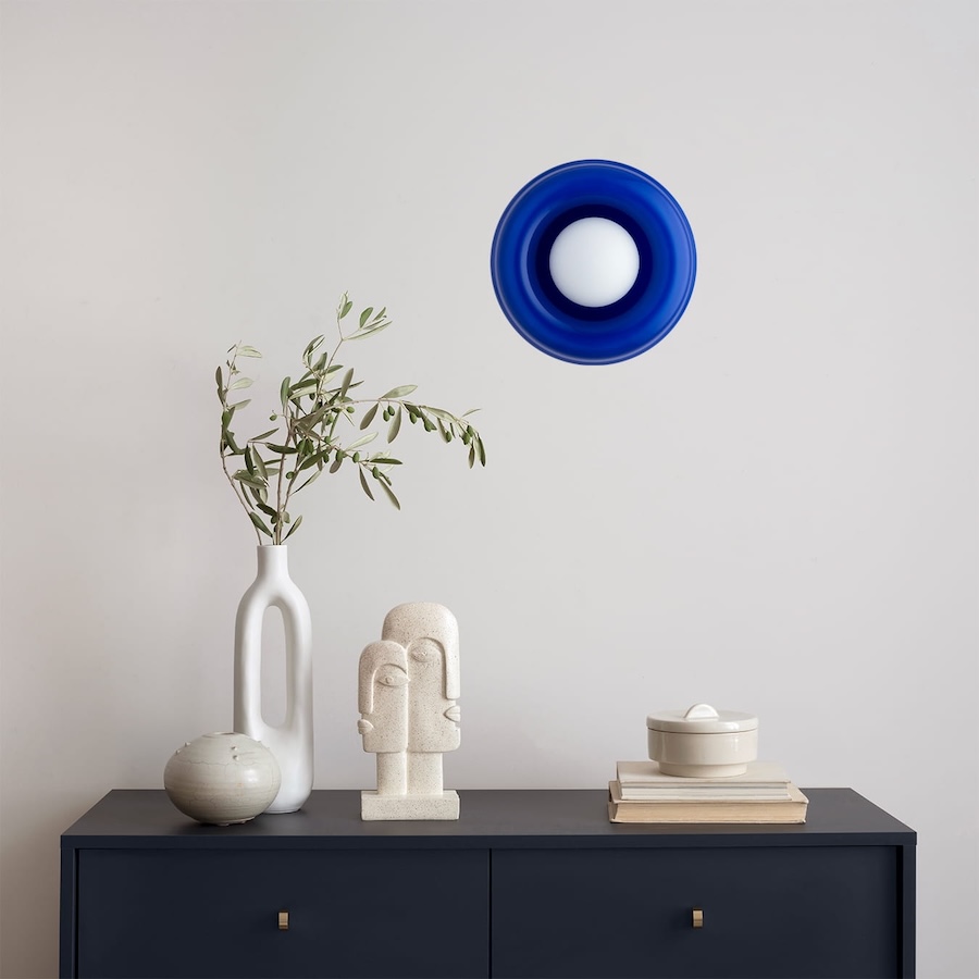 Kobaltowy kinkiet lub plafon Tevo 19 cm z mlecznym kloszem G9