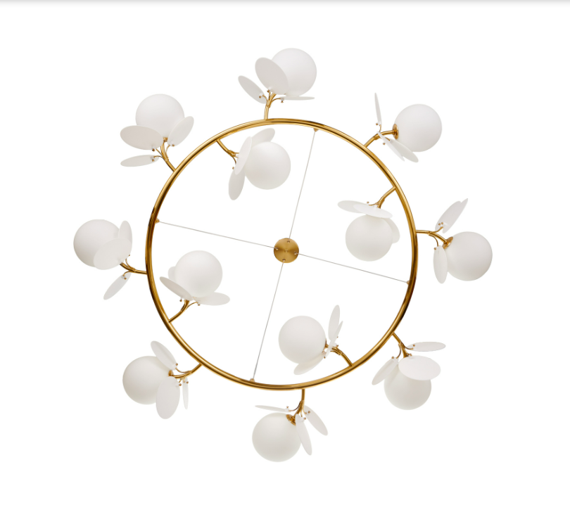 Lampa wisząca Chic złota z białymi płatkami art deco