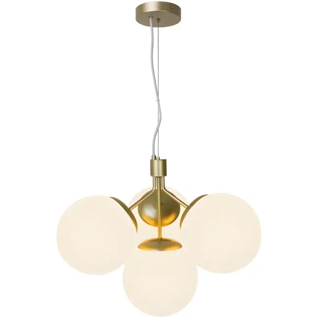 Lampa do salonu Ivona 4 ze złotym stelażem - mleczne kule