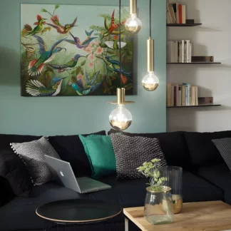 Lampa wisząca Kine - złota - wąska tuba do salonu i sypialni