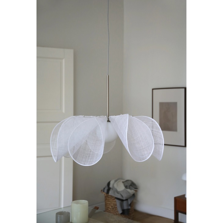 Lampa wisząca Styrka 56 cm biało-srebrna z kwiatowym kloszem