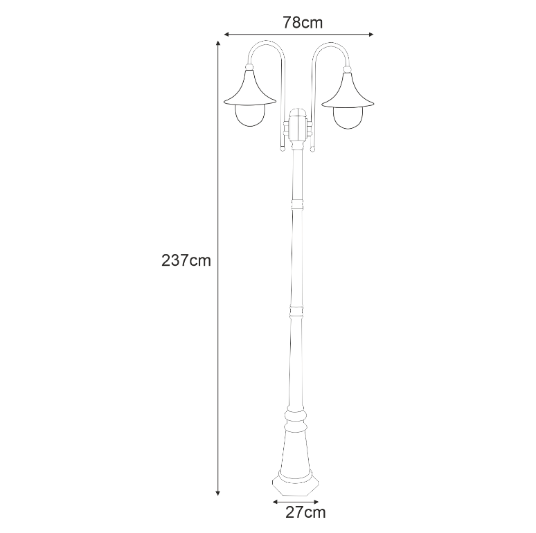 Latarnia ogrodowa Boston z dwoma kloszami E27, czarna 237 cm IP44