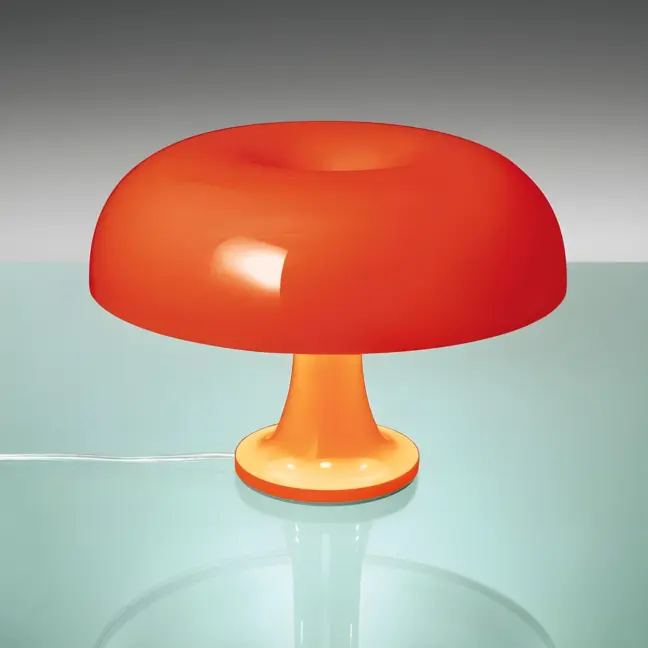 Pomarańczowa lampa stołowa Nessino Tavolo z szerokim kloszem i oświetleniem LED