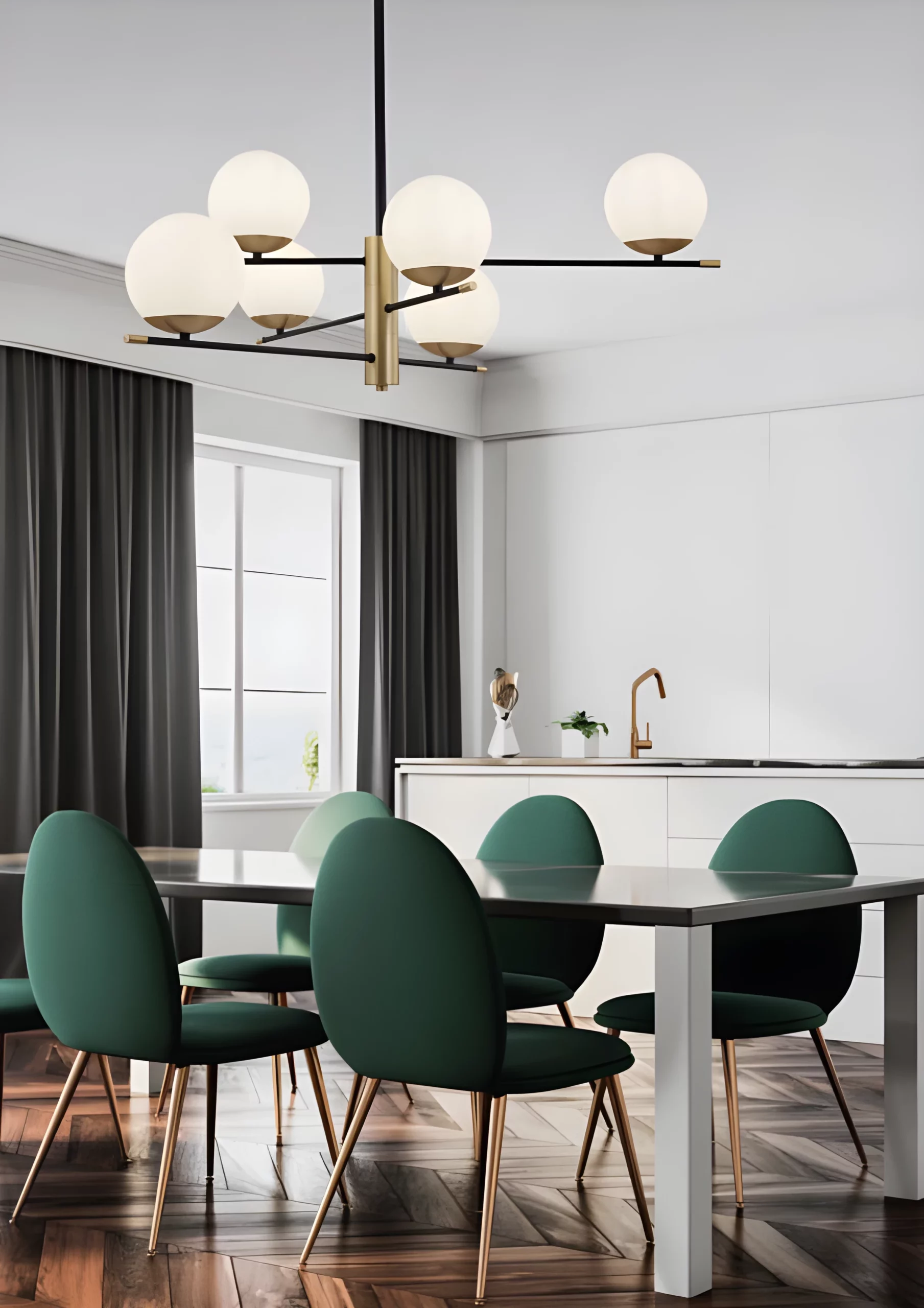 Nowoczesny złoty żyrandol Nostalgia z szklanymi kloszami