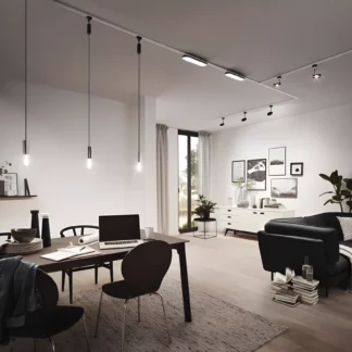 Panel sufitowy Loop do system szynowy URail w salonie