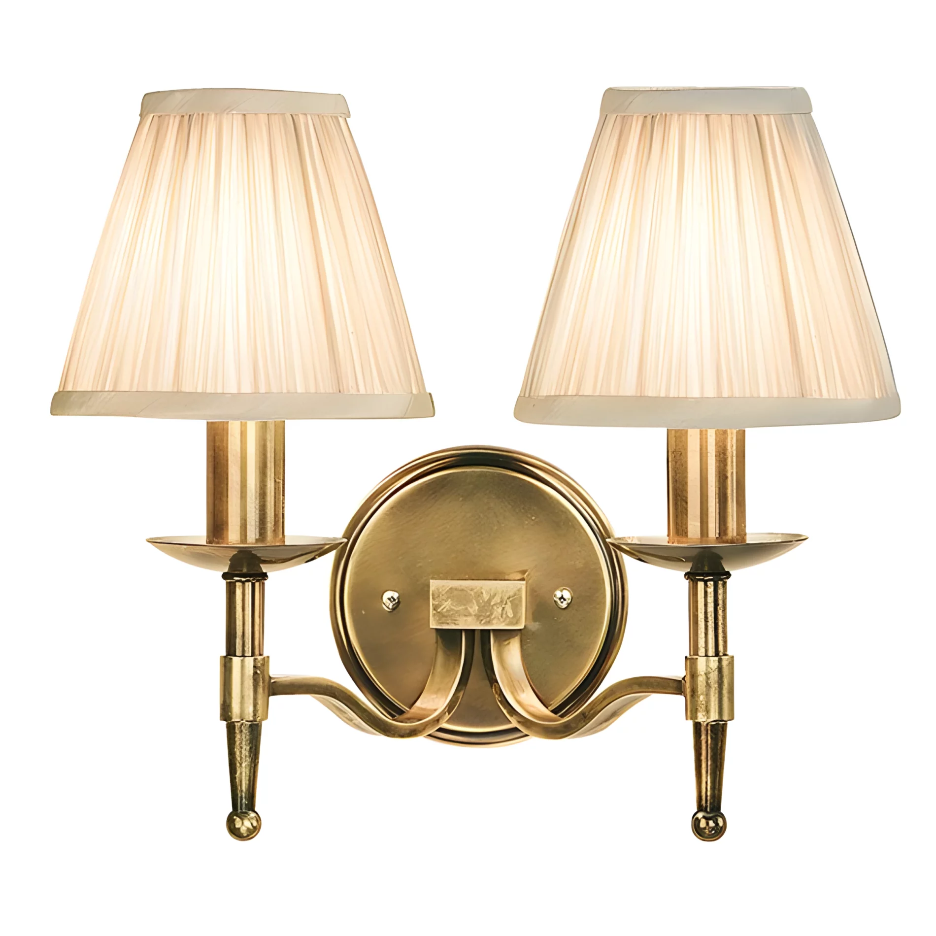 Podwójna lampa ścienna Stanford Interiors w kolorze mosiądzu