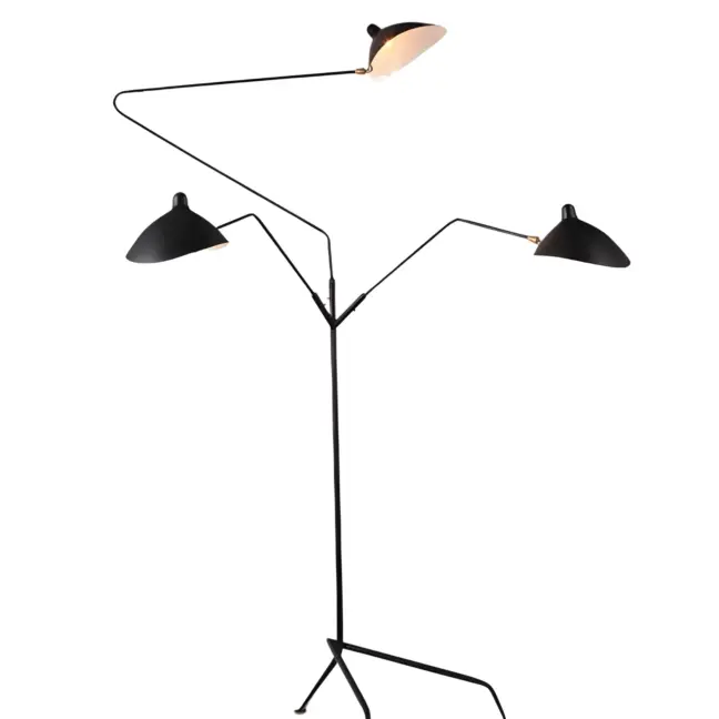 Nowoczesna lampa podłogowa Crane z trzema regulowanymi kloszami