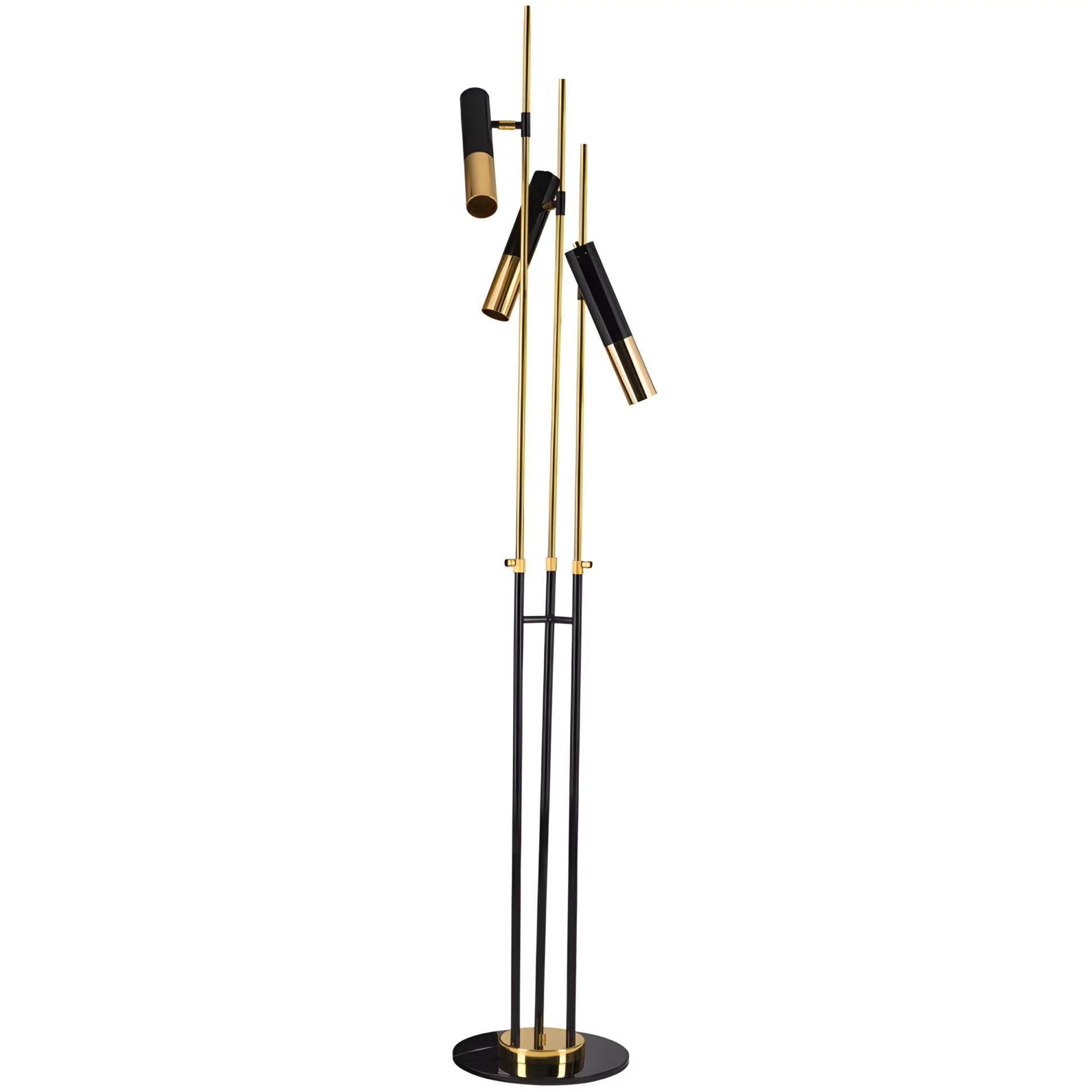 Nowoczesna lampa podłogowa Golden Pipe z trzema regulowanymi kloszami