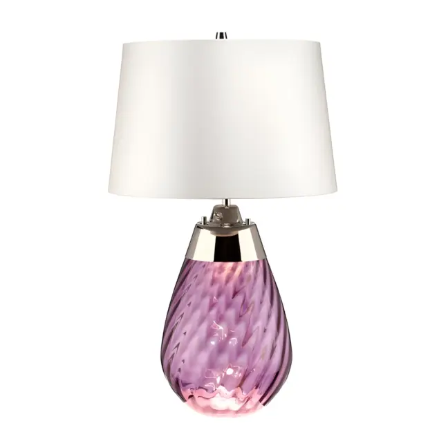 Mała fioletowa lampa stołowa Lena ze szklanym kloszem i funkcją Dual-Lit
