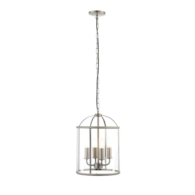 Srebrna lampa wisząca Lambeth z szklanym kloszem