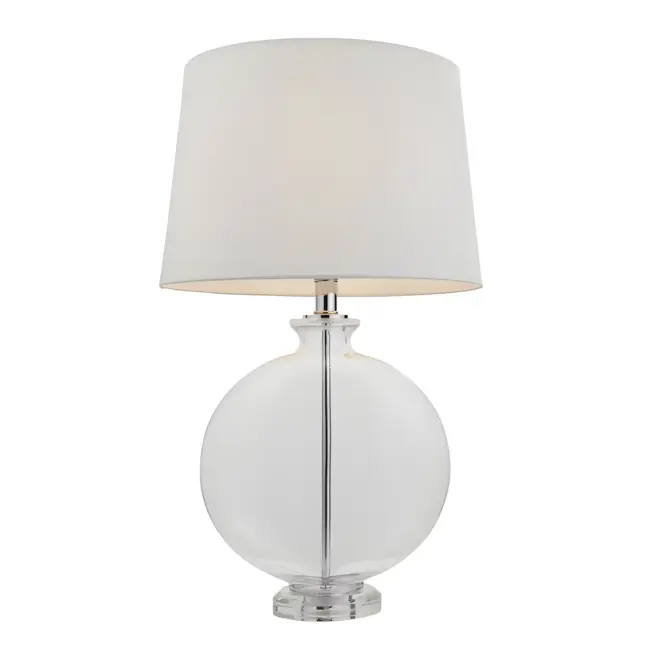 Szklana lampa stołowa Gideon z materiałowym abażurem