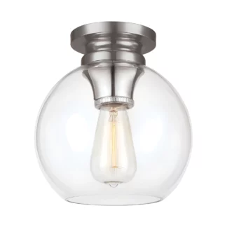 Klasyczna srebrna lampa sufitowa Tabby z szklanym kloszem