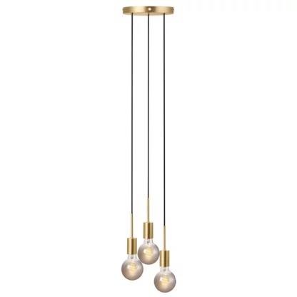 Złota lampa wisząca Paco - 3 oprawki, okrągła podsufitka, do salonu, do sypialni