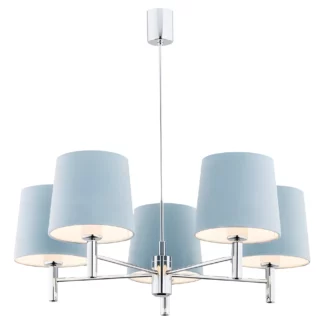 Żyrandol Bolanzo nad szklany stół w salonie - z abażurem