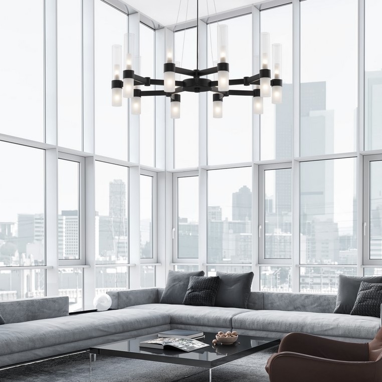 Żyrandol Candela 12xG9 czarny z tubami szklanymi