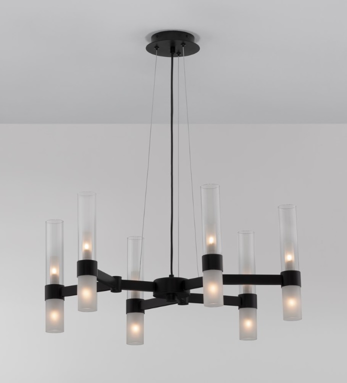 Żyrandol Candela 12xG9 czarny z tubami szklanymi